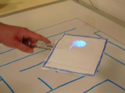 Whiteboard with markings and projected simulated mice