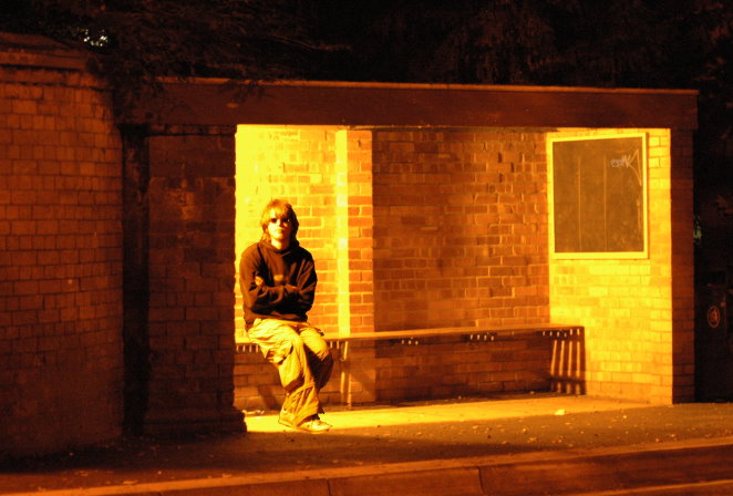 Bus shelter at night